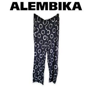 Alembika Black White Wide Leg Punto Pants Cropped Stretch Viscose Size 2 Women